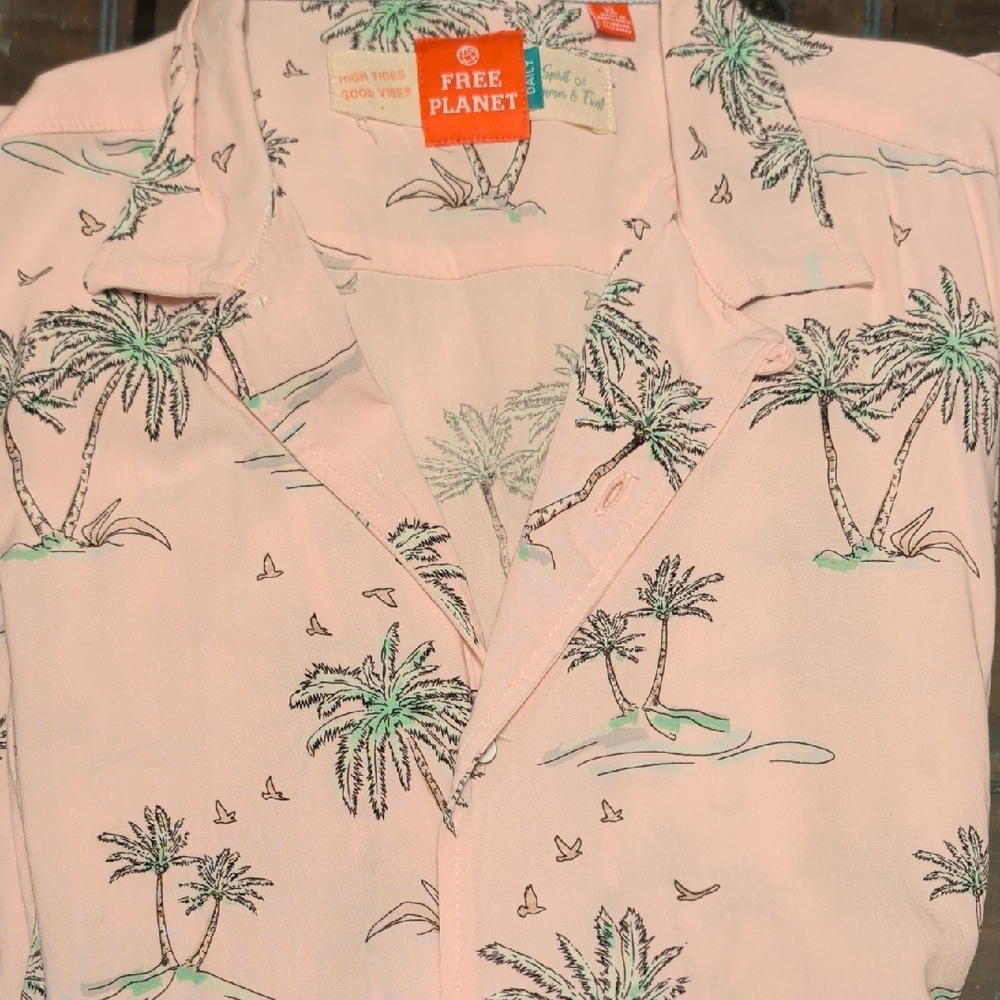 Free Planet Light Pink Palm Print Men's Shirt